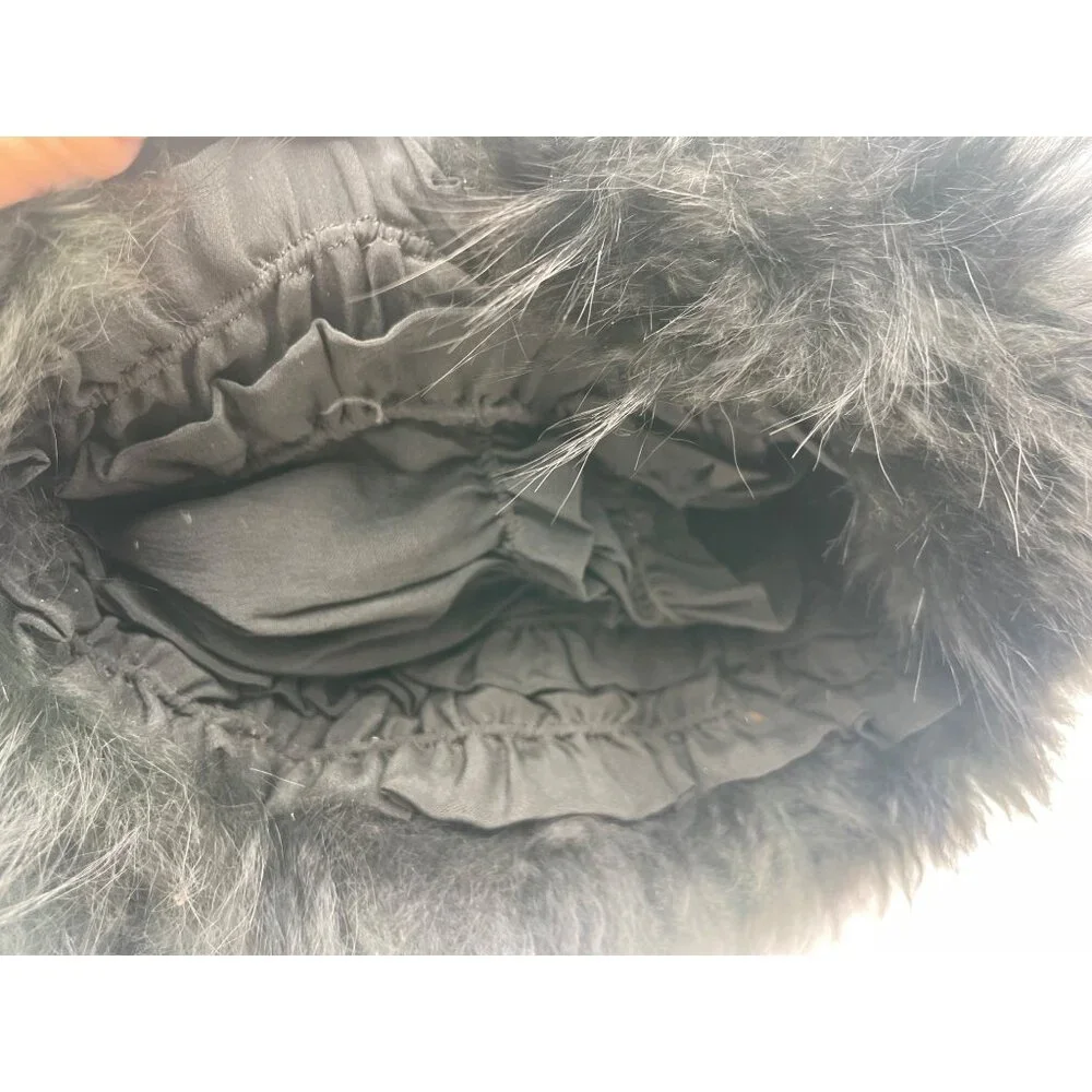 Vintage Black Fur Hand Muff With Drawstring